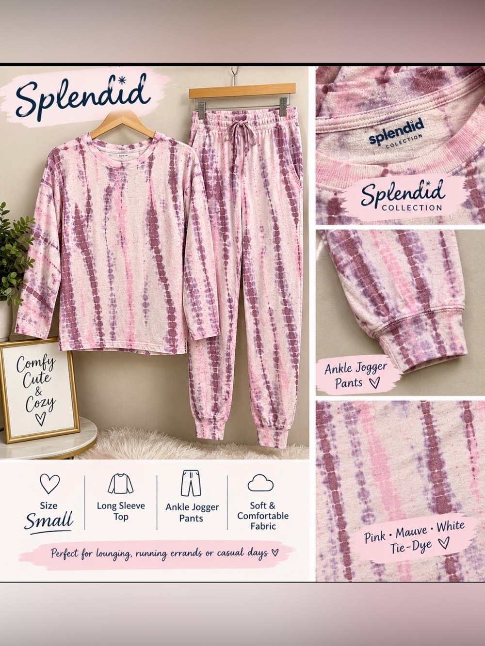 Splendid Tie-Dye Lounge Set in Pink & Purple Size Small